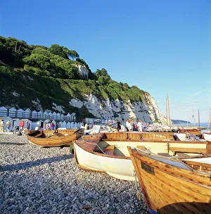 Free Time Prints: Boats on the beach, Beer, Devon, England, UK