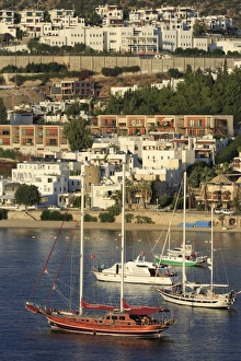 Traditionally Turkish Prints: Boats in Bodrum, Turkey, Anatolia, Asia Minor, Eurasia