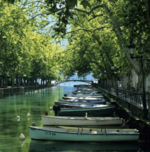 Annecy Prints: Boats along canal, Annecy, Lake Annecy, Rhone Alpes, France, Europe