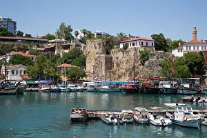 Antalya Prints: Boats docked at Antalya Kaleici Marina near historical landmarks in Turkey