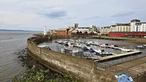 Edinburgh Prints: Boats docked at Port of Newhaven with buildings in background in Edinburgh Scotland