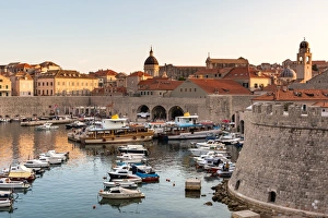 Surrounding Wall Prints: Boats in Dubrovnik harbour during sunset, UNESCO World Heritage Site, Dubrovnik, Croatia
