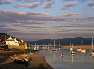 Gwynedd Prints: Boats in the evening sun at low tide on the Dovey Estuary