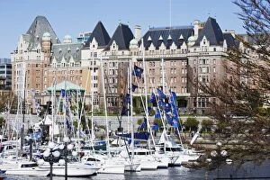 Boats in front of the Fairmont Empress Hotel, James Bay Inner Harbour, Victoria