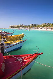 Rope Prints: Boats at Fishermans Pier, Palm Beach, Aruba, Netherlands Antilles, Caribbean, Central