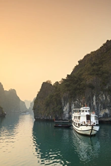 Typically Vietnamese Prints: Boats on Halong Bay at dawn, UNESCO World Heritage Site