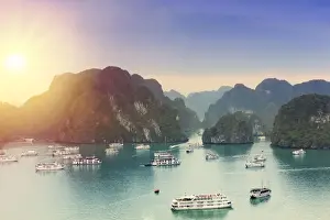 Glowing Prints: Boats on Halong Bay at sunset, UNESCO World Heritage Site