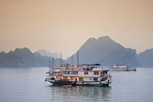 Typically Vietnamese Prints: Boats on Halong Bay, UNESCO World Heritage Site, Vietnam, Indochina, Southeast Asia, Asia