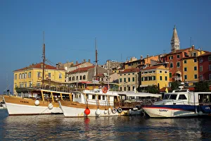 Old Towns Prints: Boats in Harbor, Old Town, Rovinj, Croatia, Europe