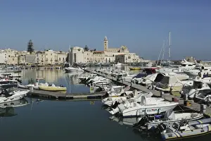 Boats in the harbour by the cathedral of St. Nicholas the Pilgrim (San Nicola Pellegrino) in Trani