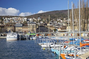 Neuchatel Prints: Boats in harbour, Neuchatel, Switzerland, Europe