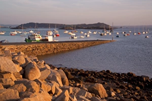 Cotes Darmor Prints: Boats in harbour, Presquile Grande, Ile Grande, Cote de Granit Rose, Cotes d Armor
