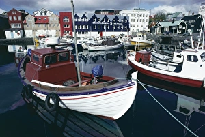 Town House Prints: Boats in harbour, Torshavn (Thorshavn), Stremoy, Faeroe Islands, Denmark