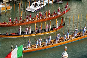 The boats of the historical procession for the historical Regatta on the Grand Canal