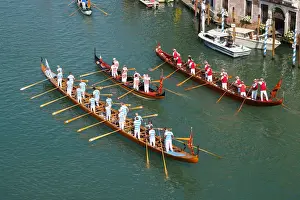 The boats of the historical procession for the historical Regatta on the Grand Canal