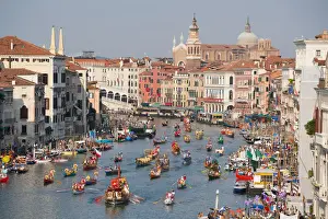 The boats of the historical procession for the historical Regatta on the Grand Canal