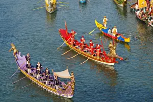 The boats of the historical procession for the historical Regatta on the Grand Canal