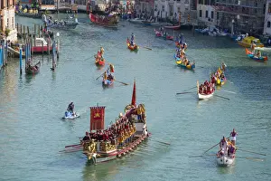 The boats of the historical procession for the historical Regatta on the Grand Canal
