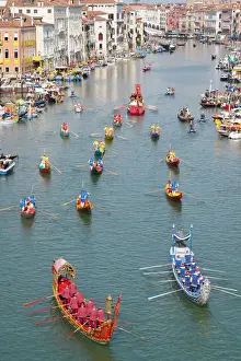 The boats of the historical procession for the historical Regatta on the Grand Canal