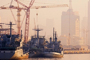 Huangpu River Prints: Boats on the Huangpu River, Shanghai, China, Asia