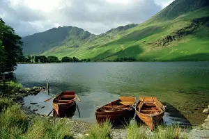 Anchoring Prints: Boats on the lake, Buttermere, Lake District National Park, Cumbria, England, UK