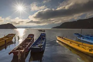 Lugu Lake Prints: Boats on Lugu Lake, Lige village, Yunnan, China, Asia