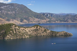 Lugu Lake Prints: Boats on Lugu Lake, Yunnan, China, Asia