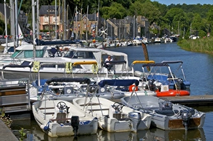 Dinan Prints: Boats in Marina, Banks of River Rance, Dinan, Cotes d Armor, Brittany, France, Europe