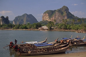 Krabi Prints: Boats moored on the coast at Krabi