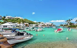 Homes Prints: Boats moored in Flatt's Inlet, Bermuda, Atlantic, North America