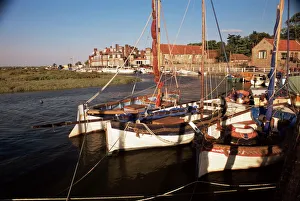 Norfolk Prints: Boats moored in harbour, Blakeney Hotel, Blakeney, Norfolk, England, United Kingdom