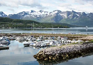 Watercraft Prints: Boats moored in marina, Ornes, Nordland, Norway, Scandinavia, Europe