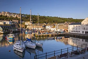 Seacoast Prints: Boats moored in Mevagissey Harbour, Cornwall, England, United Kingdom, Europe