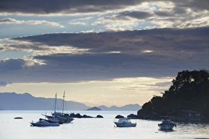 Ilha Grande Prints: Boats moored at Vila do Abraao at dawn