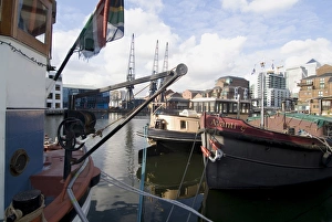 Docklands Prints: Boats near Canary Wharf, Docklands, London E14, England, United Kingdom, Europe