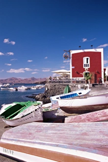 Al Fresco Prints: Boats and old red house in the old harbour, Puerto del Carmen, Lanzarote