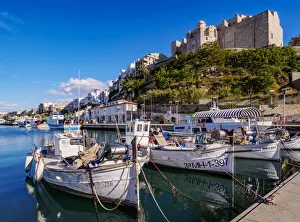 Menorca Prints: Boats in port and Saint Francis Monastery, Mahon(Mao), Menorca (Minorca)