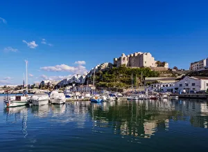 Menorca Prints: Boats in port and Saint Francis Monastery, Mahon (Mao), Menorca (Minorca)