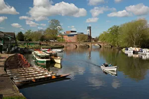 Avon Collection: Boats on the River Avon and the Royal Shakespeare Theatre, Stratford-upon-Avon, Warwickshire