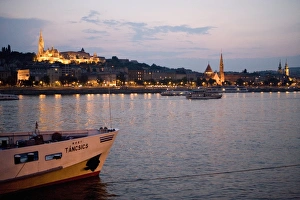 Danube Prints: Boats on River Danube with Matyas Church and Castle