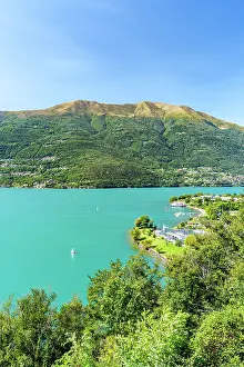 Lakeside Prints: Boats sailing in Lake Como in summer, Dervio, Lecco province, Lombardy, Italy