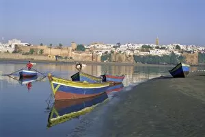 Moroccan Gallery: Boats at Sale with the skyline of the city of Rabat in background