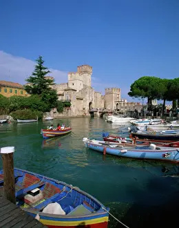 Lombardy Prints: Boats at Sirmione on Lake Garda, Lombardy, Italy, Europe