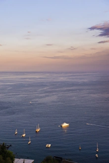 Taormina Prints: Boats at sunset on the Ionian Sea