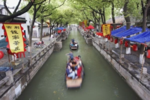 Co Operation Prints: Boats taking tourists along canal, Tongli, Jiangsu, China, Asia