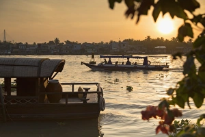 Wooden Boat Prints: Boats on Can Tho River at dawn, Can Tho, Mekong Delta, Vietnam, Indochina, Southeast Asia