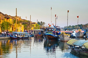 Hoi An Prints: Boats on the Thu Bon River at sunset, Hoi An, Quang Nam Province, Vietnam, Indochina