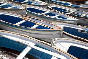 Row Boat Prints: Boats for the visit to the famous Blue Grotto, Capri, Bay of Naples, Italy, Europe