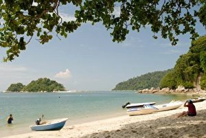 Pangkor Island Prints: Boats and visitors at Nipah Beach