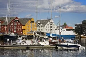 Boats and warehouses on Skansen Docks, Tromso City, Troms County, Norway